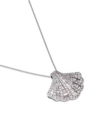 Diamond Fan Pendant Necklace in 14K White Gold, 1.50 tcw