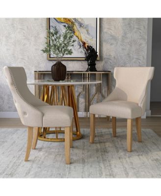 Rietta Linen Upholstered Tufted and Nailhead Side Chairs, Set of 2