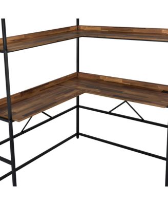 Dwen Steel Base 2-Shelf Corner Writing Desk with USB Port and Power Outlet