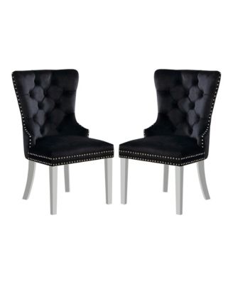 Isah Metal Legs Upholstered Tufted and Nailhead Side Chairs, Set of 2