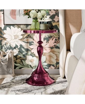 Knoll 16" Iron Round End Table with Geometric Pattern Top and Trumpet Base