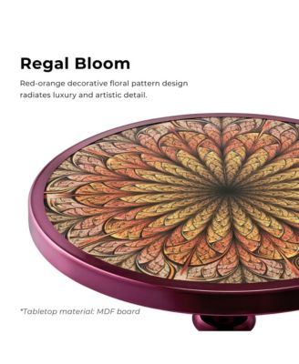 Knoll 16" Iron Round End Table with Geometric Pattern Top and Trumpet Base