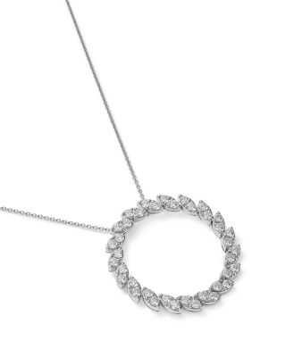 18K White Gold Marquesa Diamond Circle Cluster Pendant Necklace, 16-18"