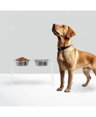 Tall Double Bowl Pet Feeder with Metal Bowls