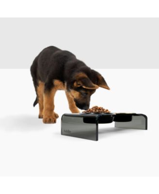 Small Smoke Grey Double Pet Feeder, 1 Pint Bowls