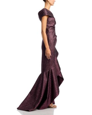 Metallic Jacquard Ruffle Gown