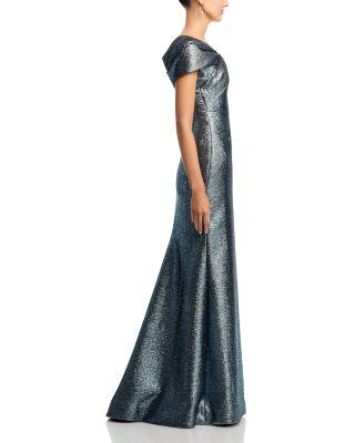 Metallic Jacquard Twist Bodice Off-the-Shoulder Gown