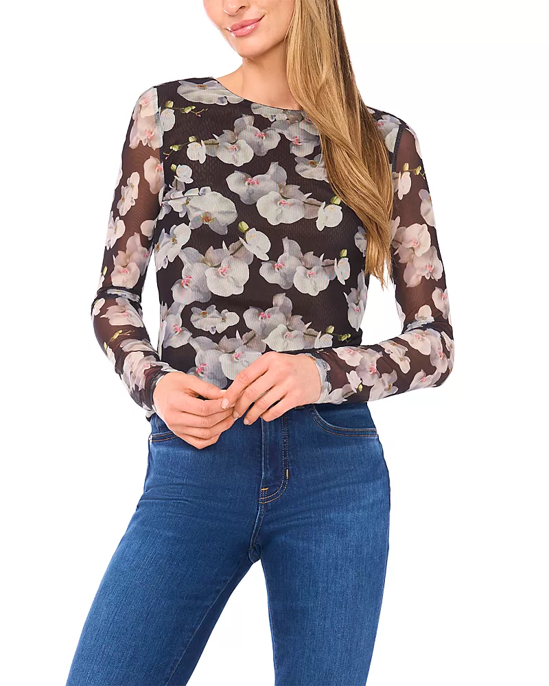 Ted Baker Printed Mesh Crewneck Top