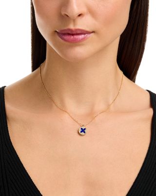 18K Yellow Gold Venetia Medallion Blue Lapis & Diamond Petite Pendant Necklace