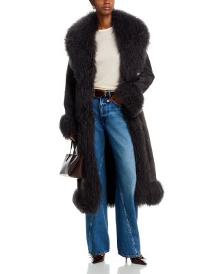 Dorothy Leather & Shearling Trim Midi Coat