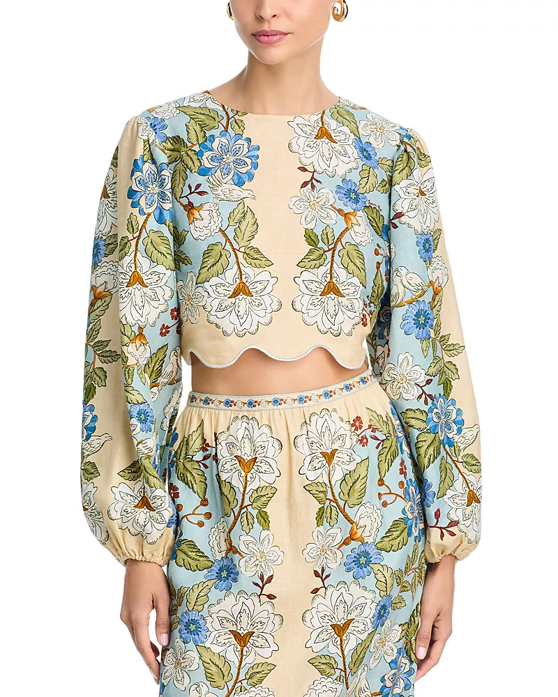 Farm Rio Garden Scarf Print Linen Top