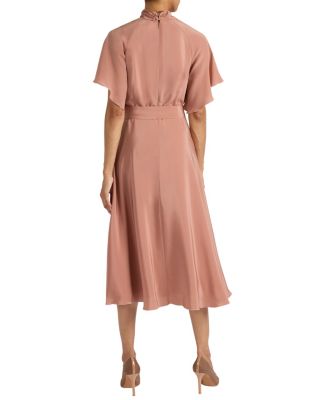 Niki Silk Mock Neck Midi Dress with Short Cape Sleeves