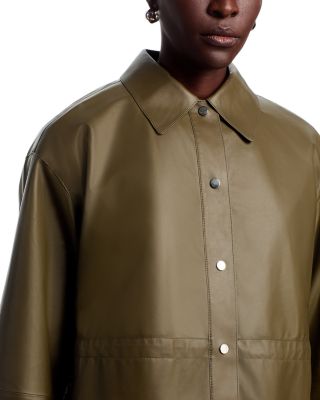 Lightweight Lambskin Leather Gathered Waist Oversized Jacket