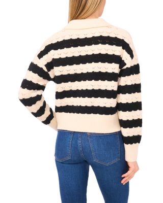 Wide Collar Striped Cardigan