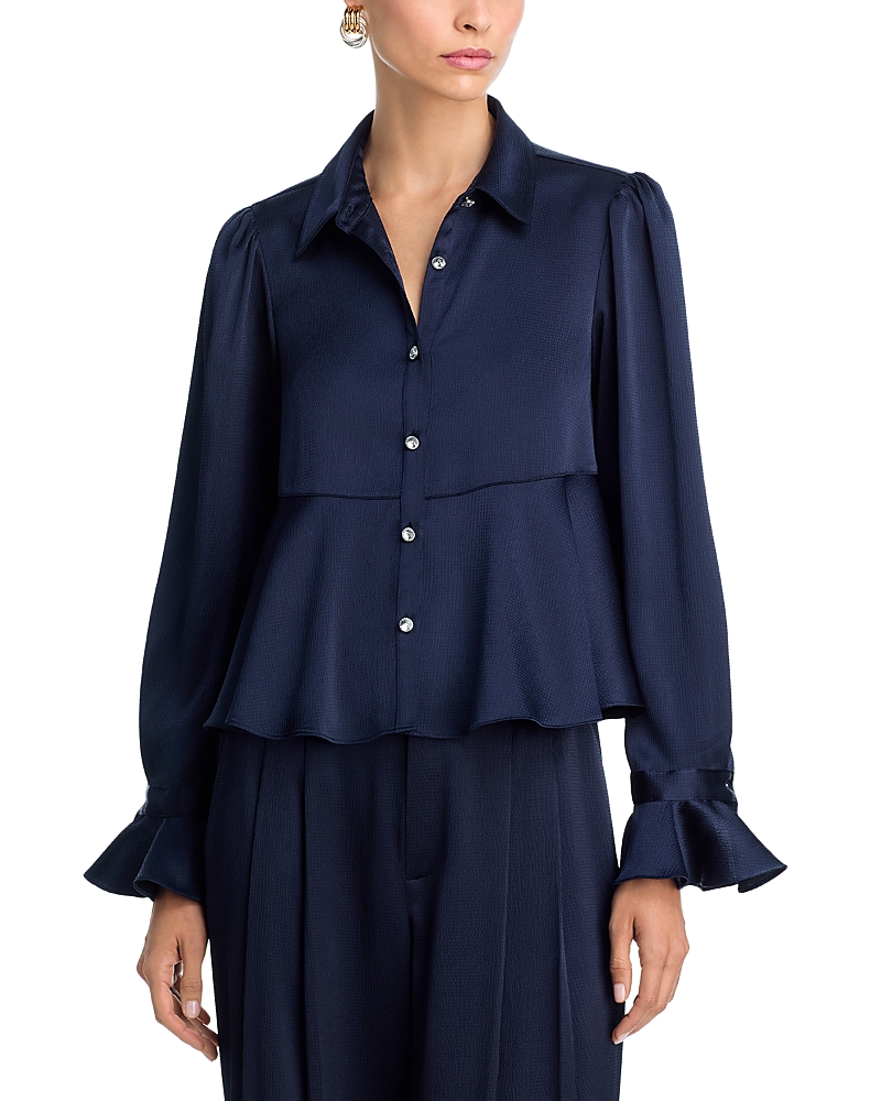 Cinq À Sept Isaure Satin Button-front Blouse In Blue