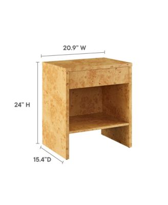 Hudson 1-Drawer Burl Wood Nightstand With Shelf