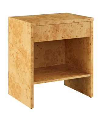 Hudson 1-Drawer Burl Wood Nightstand With Shelf