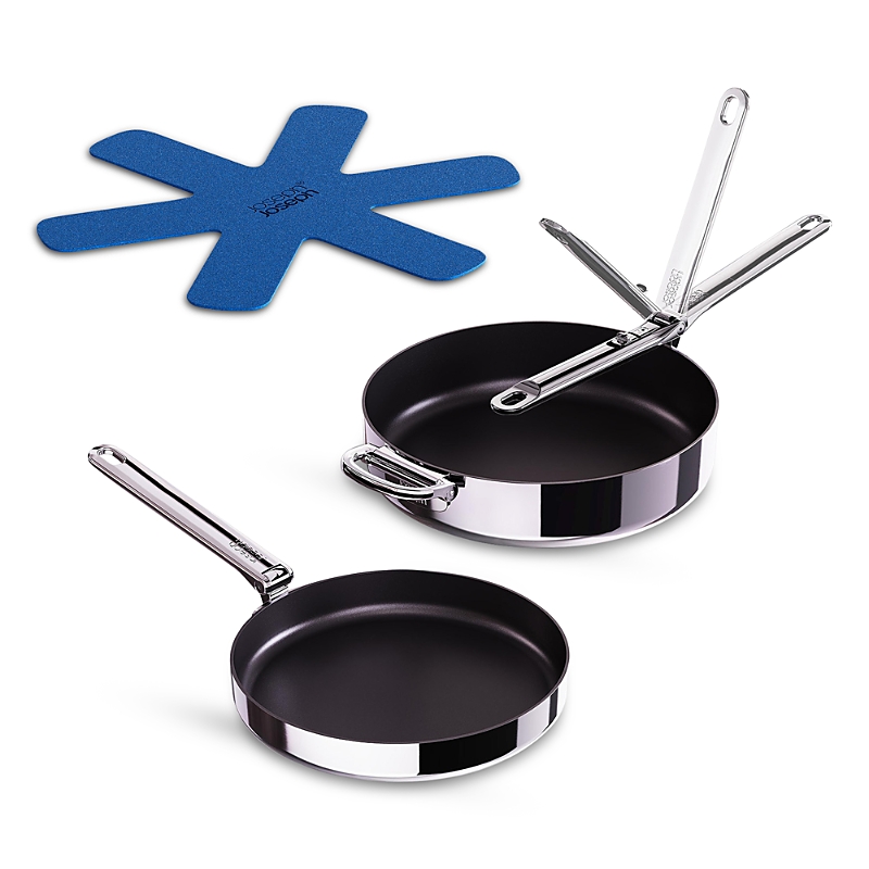 Joseph Joseph Space Steel Two Piece Ceramic Non-stick Fry Pan Set With Folding Handles In Multi