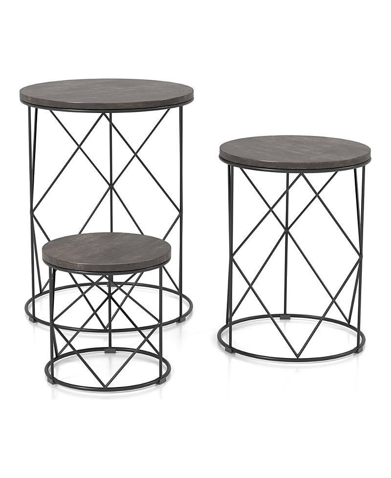 Furniture Of America Bailer Steel Base Round Nesting Tables, Set Of 3 In Blue