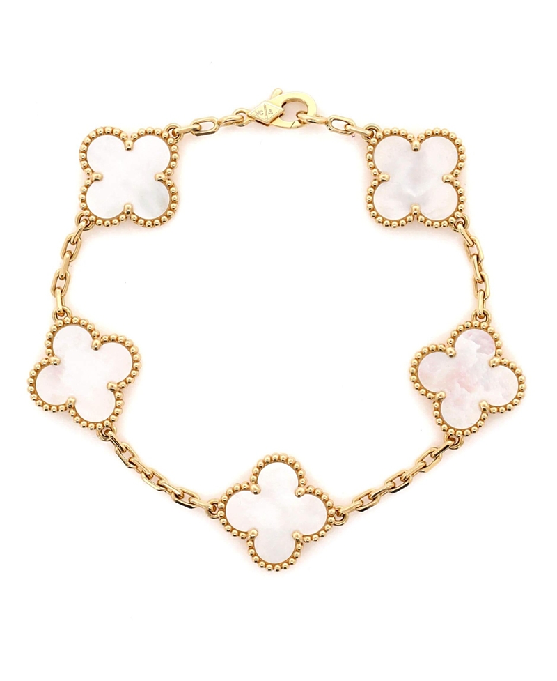 Pre-owned Pre-owned Van Cleef & Arpels  Van Cleef & Arpels Vintage Alhambra 5 Motifs Bracelet 18k Gold And Mother Of Pearl