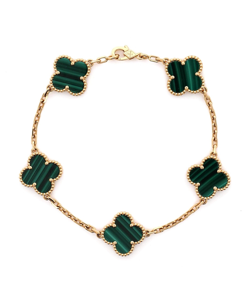 Pre-owned Pre-owned Van Cleef & Arpels  Van Cleef & Arpels Vintage Alhambra 5 Motifs Bracelet 18k Gold And Malachite
