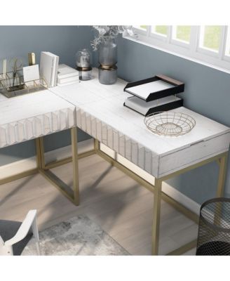 Prelli Steel Base Adjustable Lift Top L-Shaped Writing Desk with USB Ports and Outlets