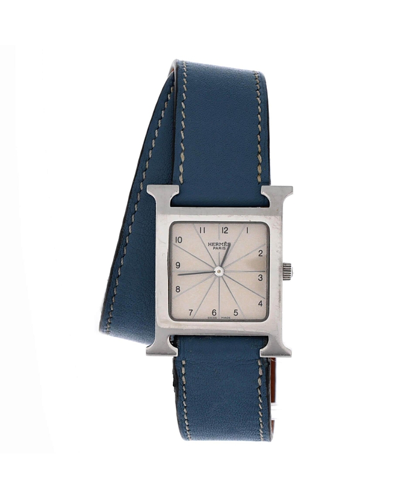 Pre-owned Pre-owned Hermes  Hermes Heure H Double Tour Quartz Watch In Stainless Steel And Leather 26mm In Brown