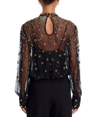 Embroidered Bubble Tulle Blouse