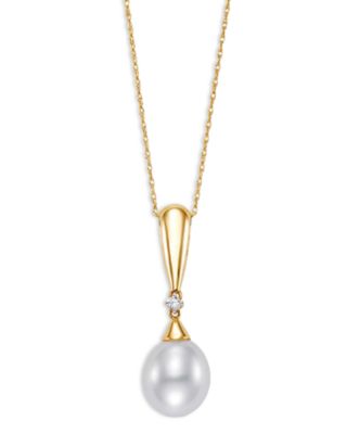 Diamond & Freshwater Pearl Pendant Necklace in 14K Yellow Gold, 0.03 tcw