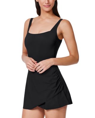 Square Neck Wrap One Piece Swimdress