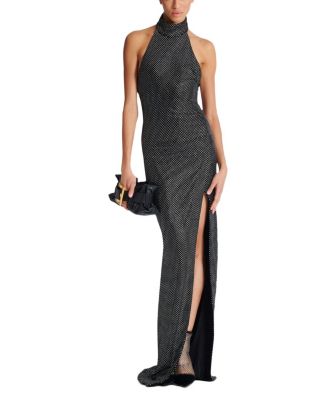  Long Velvet Halterneck Dress With Rhinestones