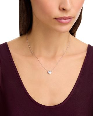 Diamond Oval Halo Pendant Necklace in 14K White Gold, 1.0 tcw