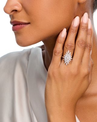 Diamond Retro Chic Starburst Statement Ring in 14K White Gold, 1.50 tcw