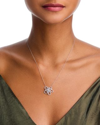 Diamond Micropav&eacute; Flower Pendant Necklace in 14K White Gold, 1.0 tcw
