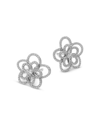 Diamond Micropav&eacute; Flower Stud Earrings in 14K White Gold, 0.50 tcw