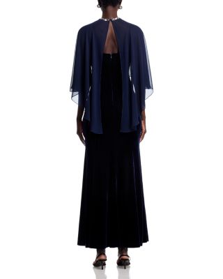 Embellished Neck Cape Mermaid Gown