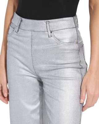 Coated High Rise Ankle Wide Leg Jeans in Metallic Silver
