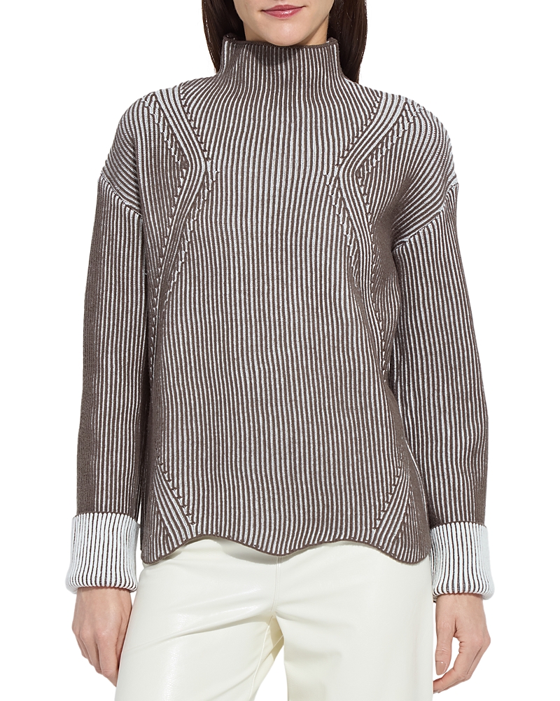 Lyssé Hyacinth Cozy Rib Scallop Edge Pullover In Americano Snow White In Multi