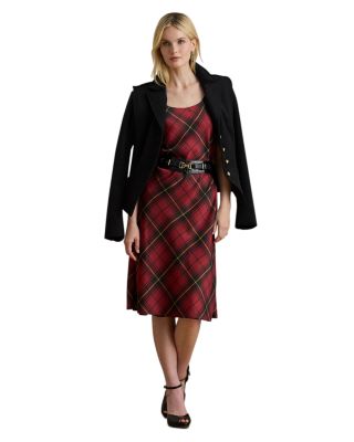 Plaid Satin Sleeveless Cocktail Dress