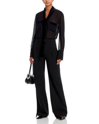 The Velvet Trim Modern Tie Silk Blouse