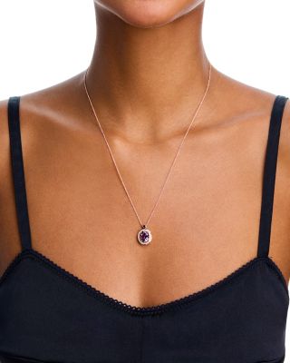 Amethyst, Garnet & Diamond Halo Pendant Necklace in 14K Rose Gold, 20"