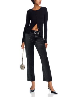 Le Sleek High Rise Straight Velveteen Jeans in Green Smoke Velvet