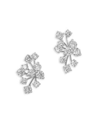 Diamond Scattered Cluster Statement Earrings in 14K White Gold, 3.3 tcw