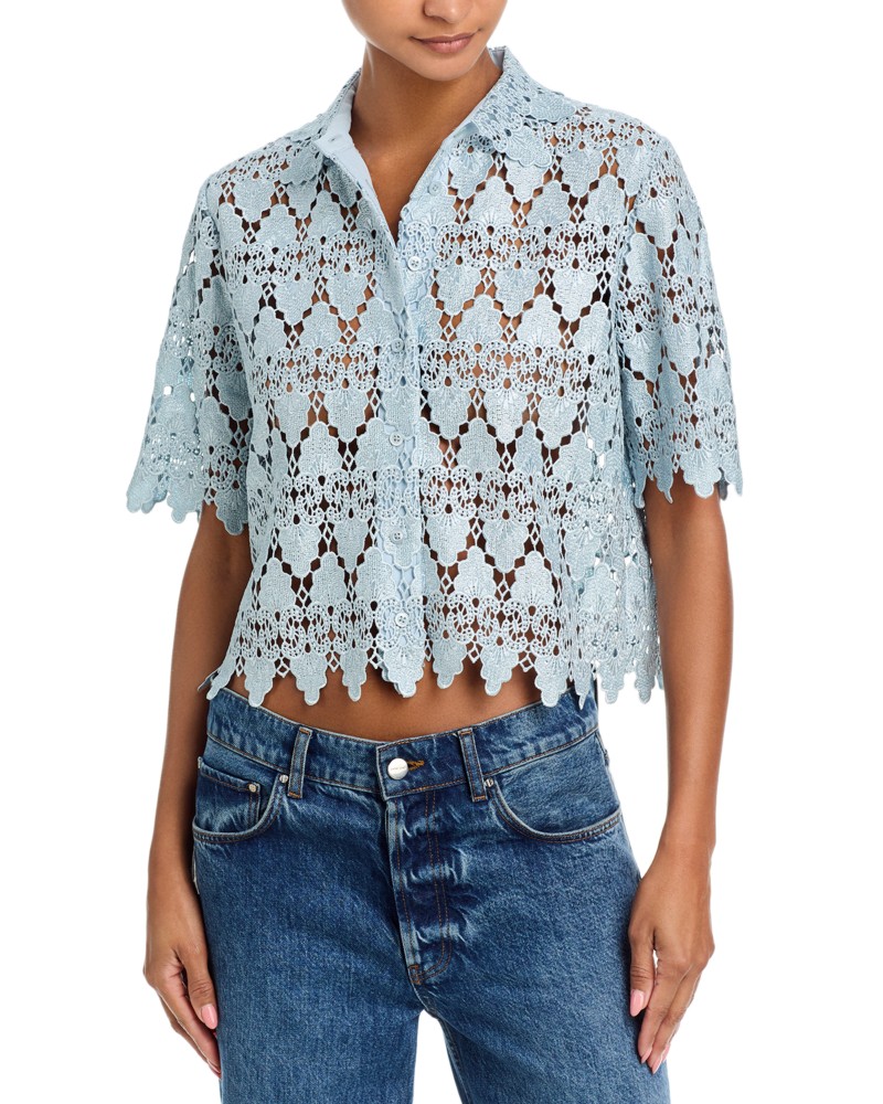 Frame Lace Short Sleeve Shirt in Sky Blue