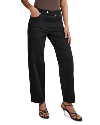 Petite Selin Mid Rise Straight Leg Jeans in Black