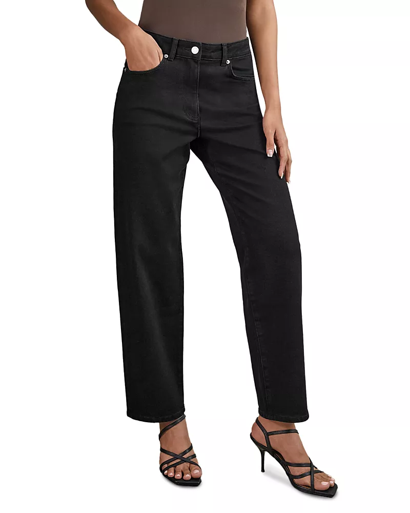Reiss Petite Selin Mid Rise Straight Leg Jeans in Black