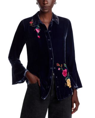 Velvet Bell Sleeve Blouse