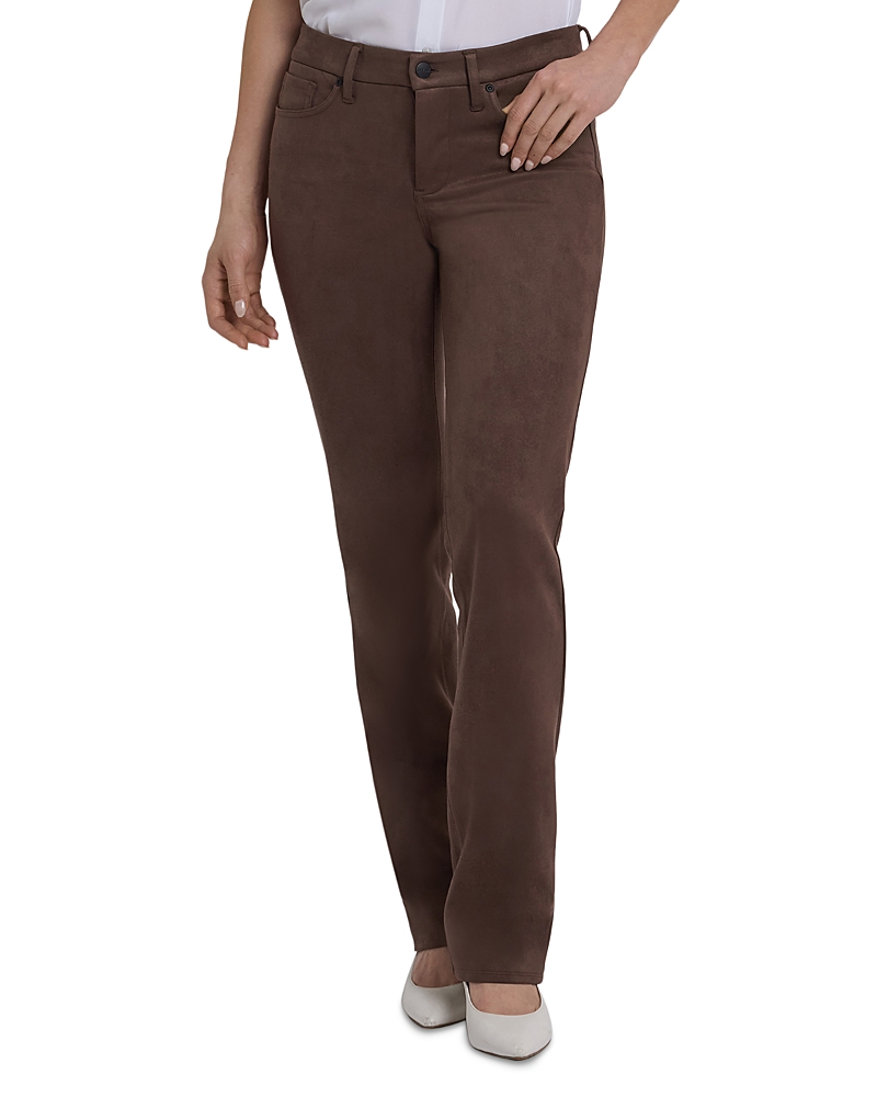 Nydj Marilyn High Rise Straight Jeans in Faux Suede in Coffee Bean