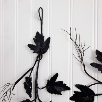 6.5' Pre-Lit Artificial Halloween Black Maple Garland with 48 Orange & Purple LED Lights