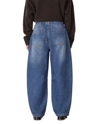 Petite Elasticated Waist Barrel Jeans in Denim